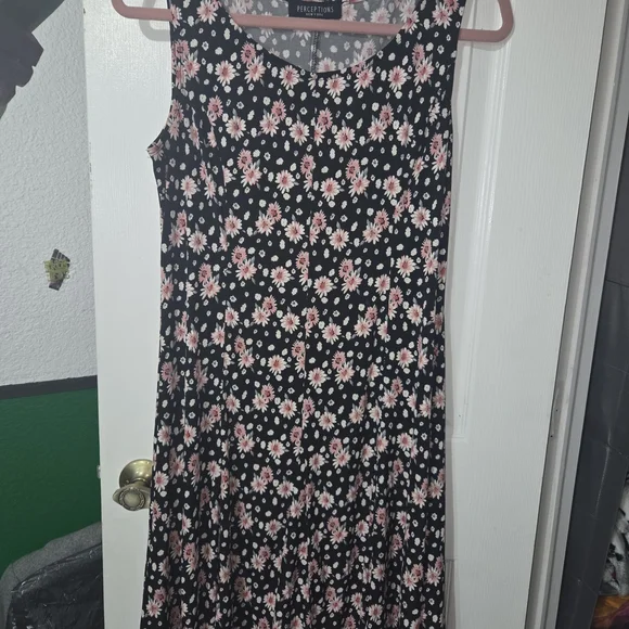 Perception New York VTG Floral Black and Pink Midi Dress. Size L - Picture 4 of 6